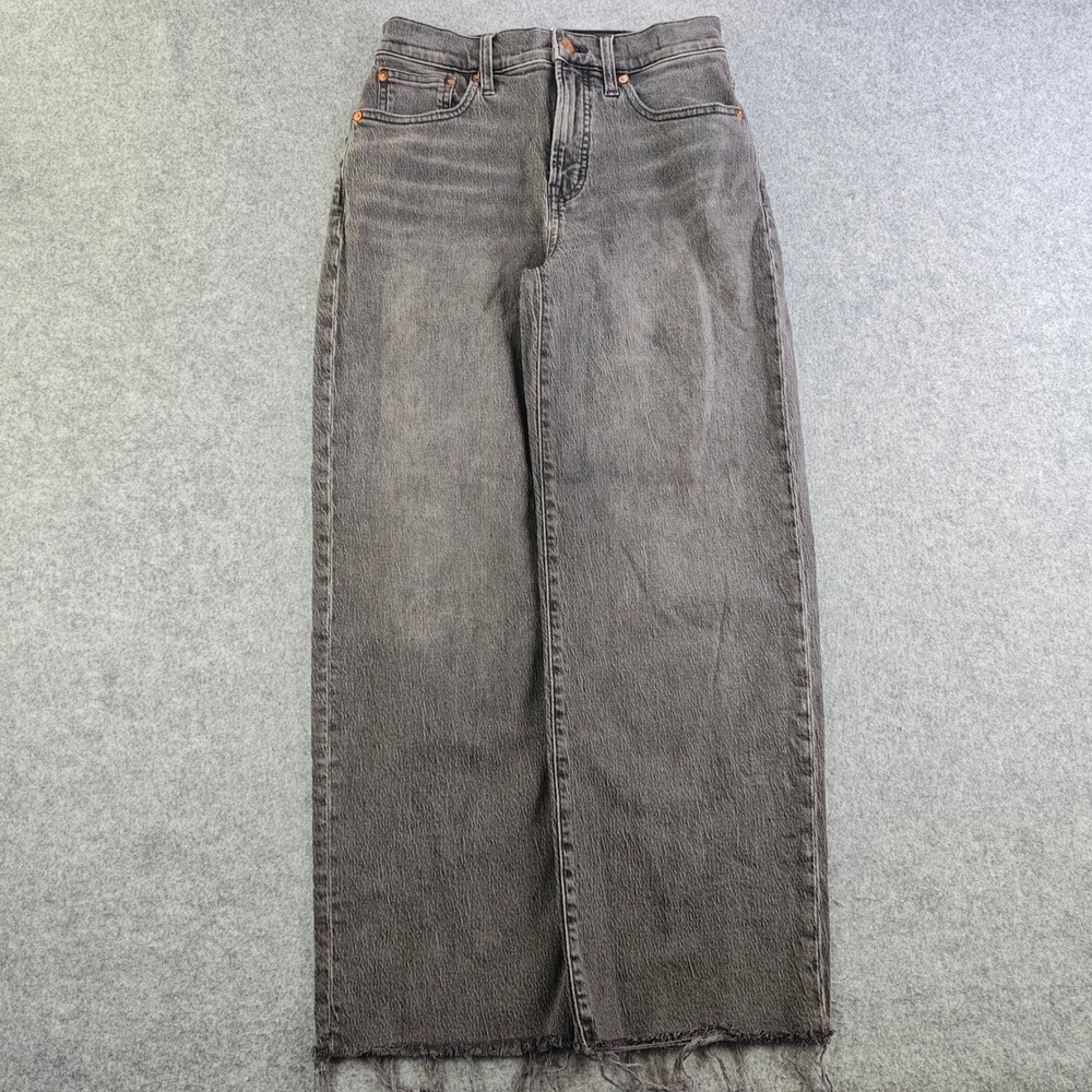 Madewell The Perfect Vintage Wide Leg Crop Jeans Womens 25 Black Gray High Rise